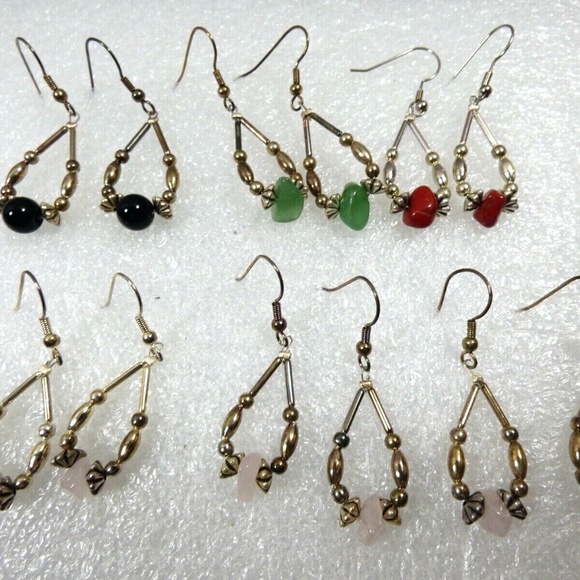 lot of 6 Handcrafted Liquid Silver Black Onyx Quartz Chandelier dangle earrings - Picture 9 of 9